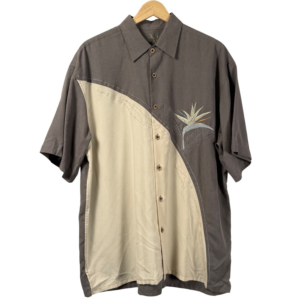 Bamboo Cay Embroidered Bird of Paradise Hawaiian Tropical Aloha Shirt Mens M
